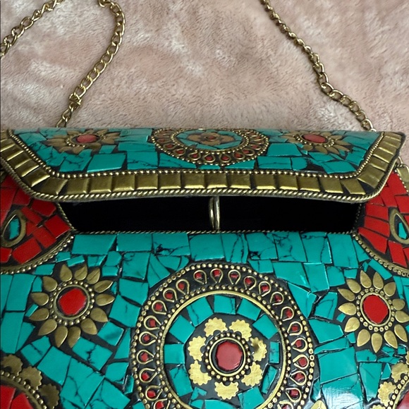 Turquoise and Red Mosaic Women Bag - Picture 14 of 16